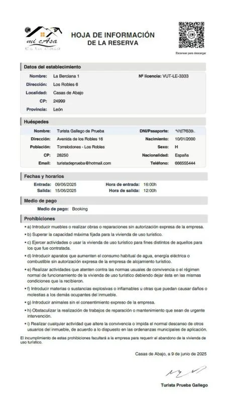 Hoja de información legal con firma digital para campings en 6 idiomas